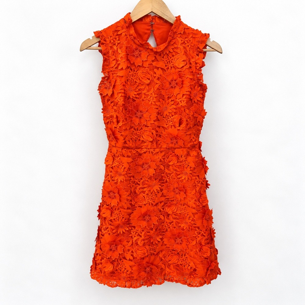 J.Crew 3D Floral Lace Mini Dress Wedding Date Night Cocktail High Neck Cutout 0